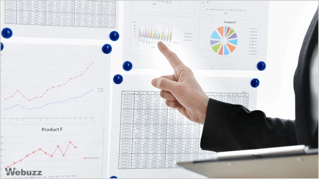 成果につながらないデータや指標を確認し、改善点に悩むビジネス担当者のイメージ